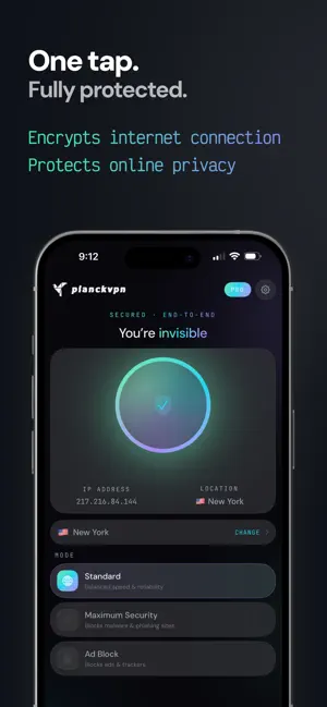 Planck VPN: No Logs & Fast iPhone screenshot 1