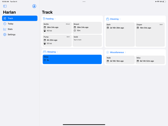 Baby Tracker - Feed & Sleep iPad screenshot 2 - Medical app