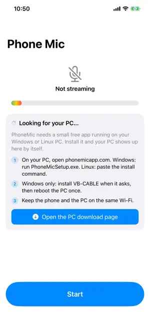 PhoneMic: Wireless Mic for PC screenshot 1