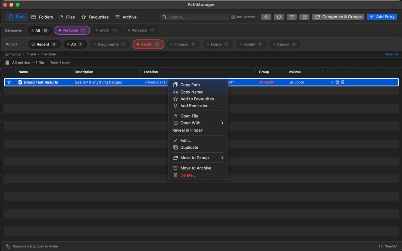 PathManager: Organizer screenshot