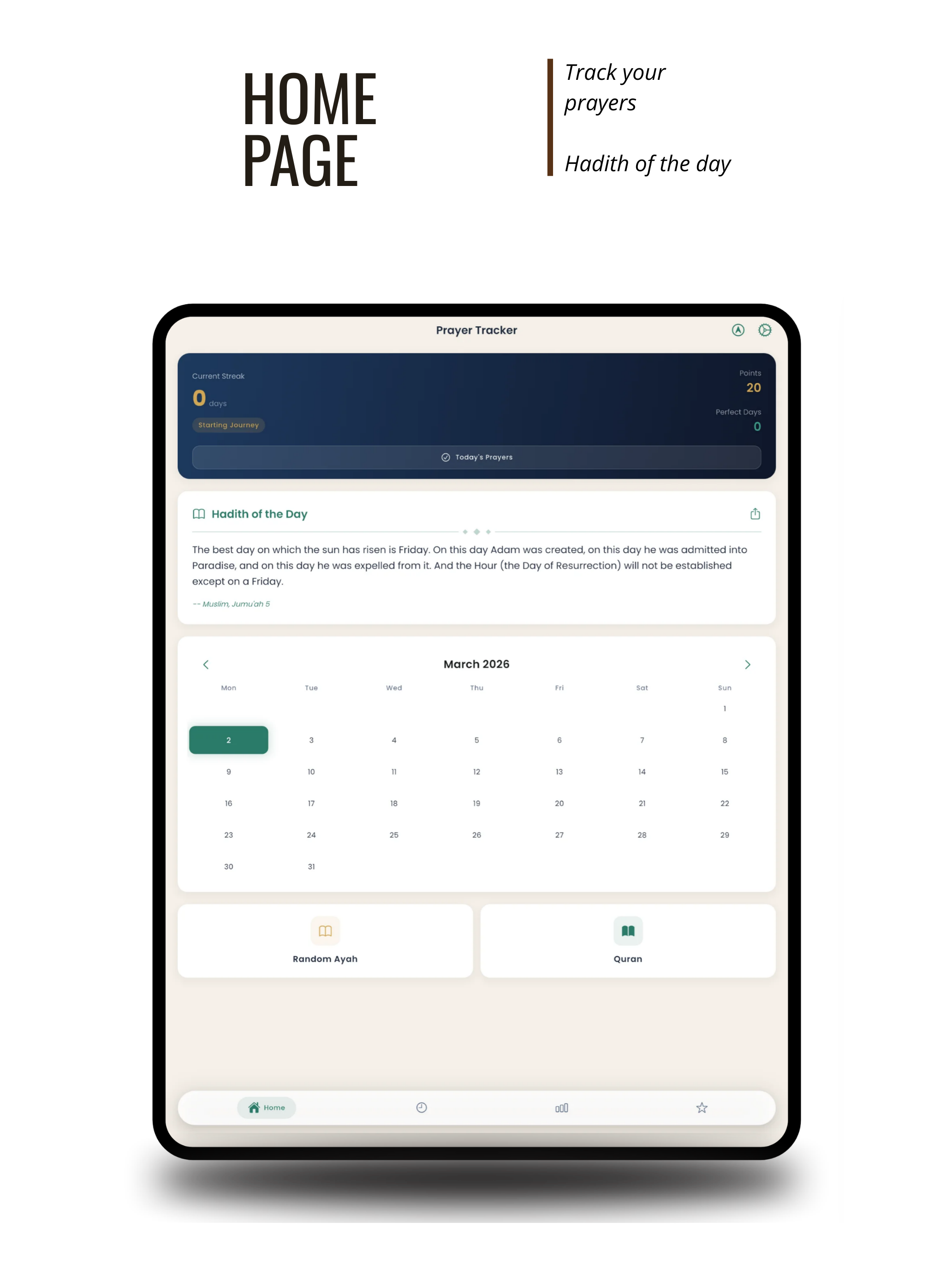 Prayer Tracker & Daily Hadith