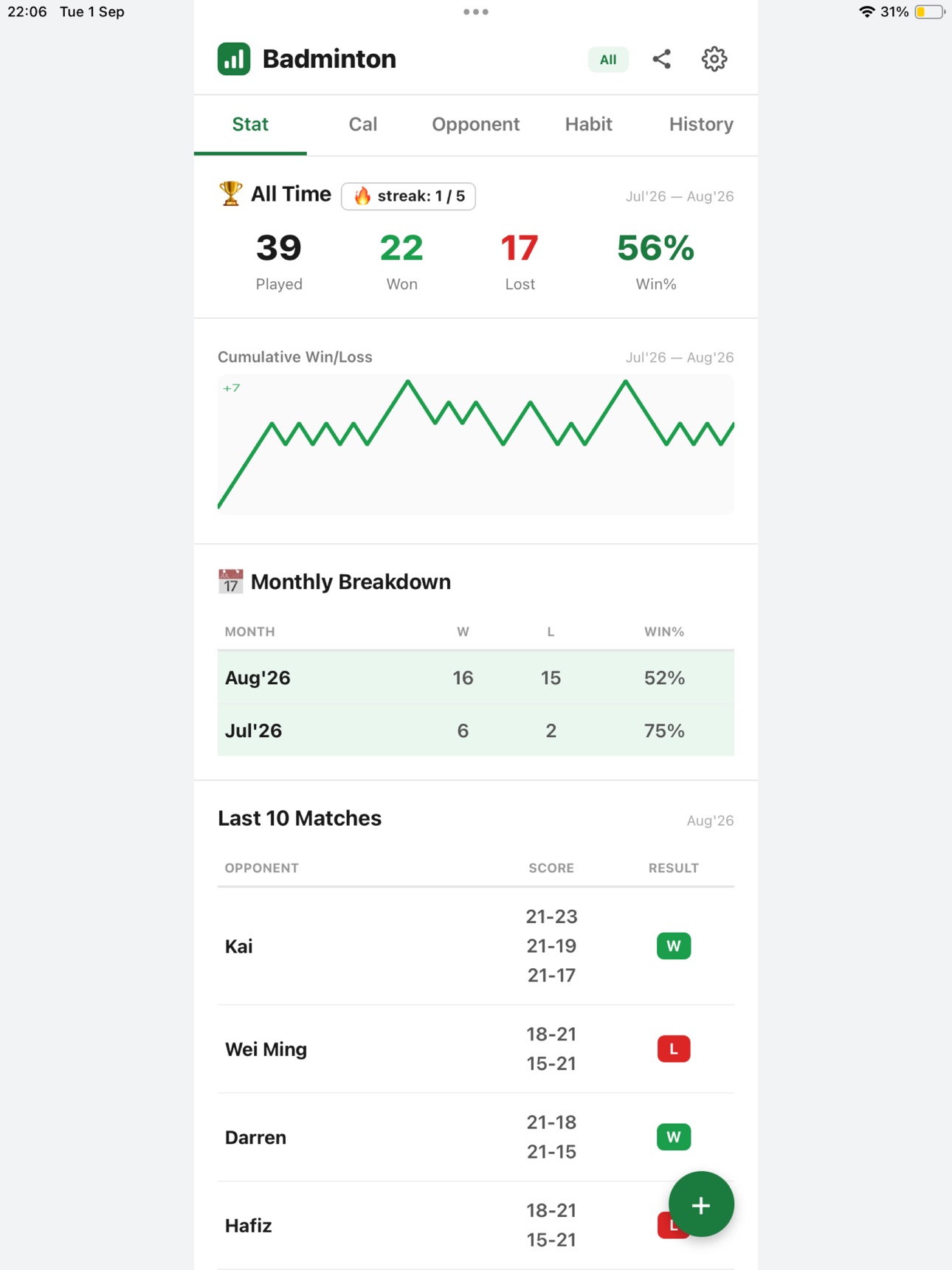 Screenshot 7 of Badminton Tracker Lite