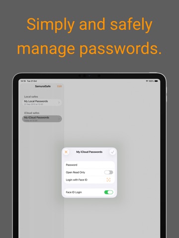 SamuraiSafe Password Manager iPad screenshot