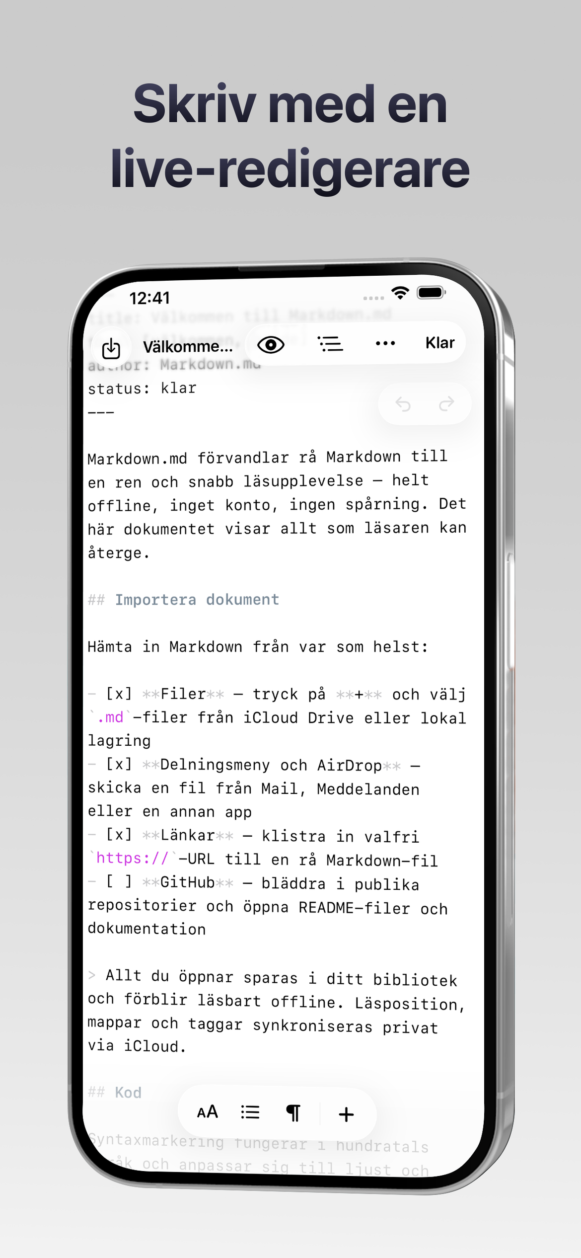 Markdown.md - Läsare — Skriv med en live-editor