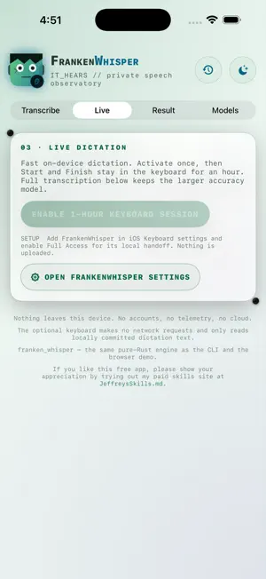 FrankenWhisper screenshot 2