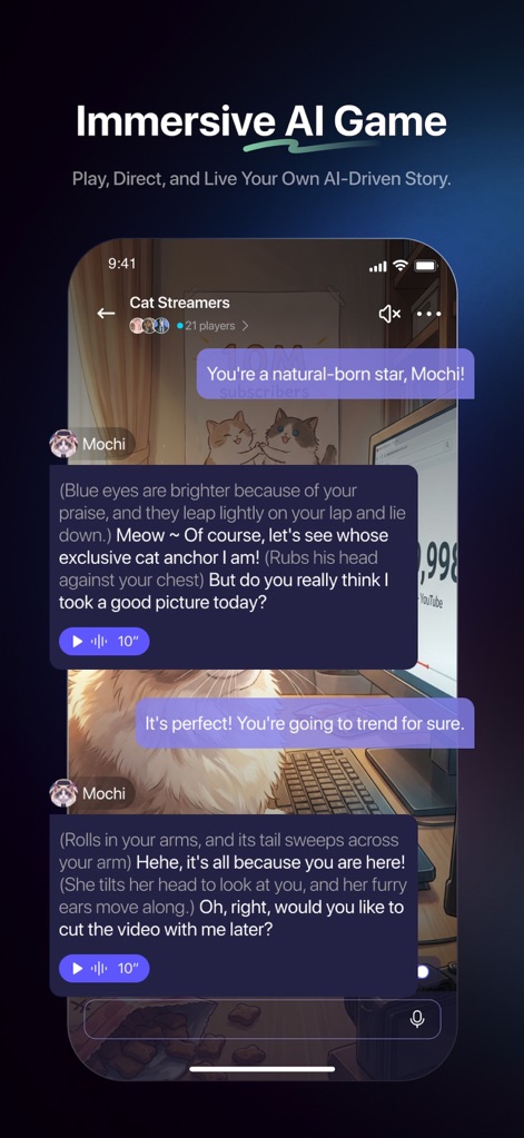 Agnes — Your AI for Life - Experience engaging, AI-driven narratives through dynamic chat conversations and listen to AI-generated voice lines indicated by the audio playback icons for an immersive story.