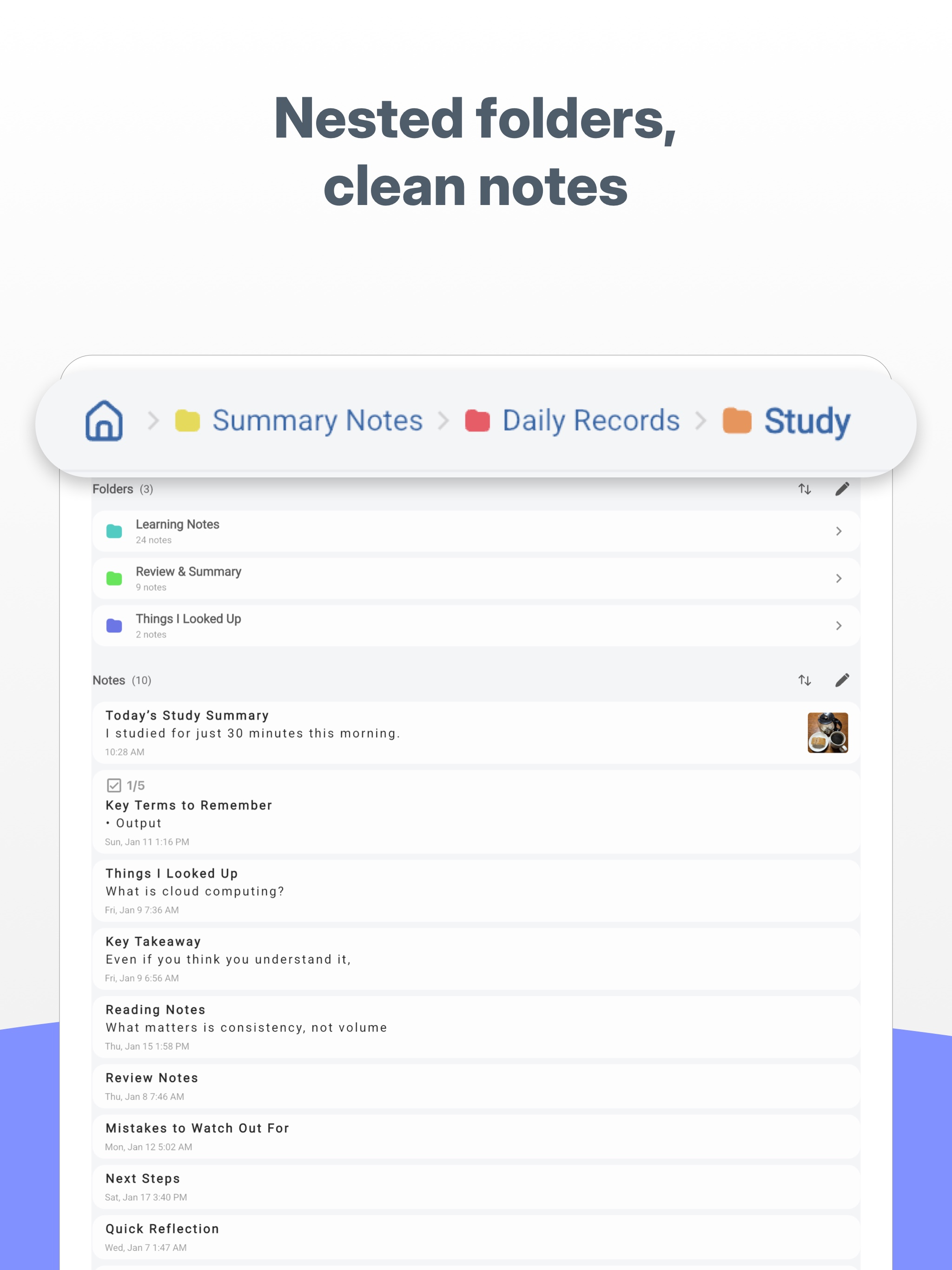 Nested Folder Notes: CrumbNote