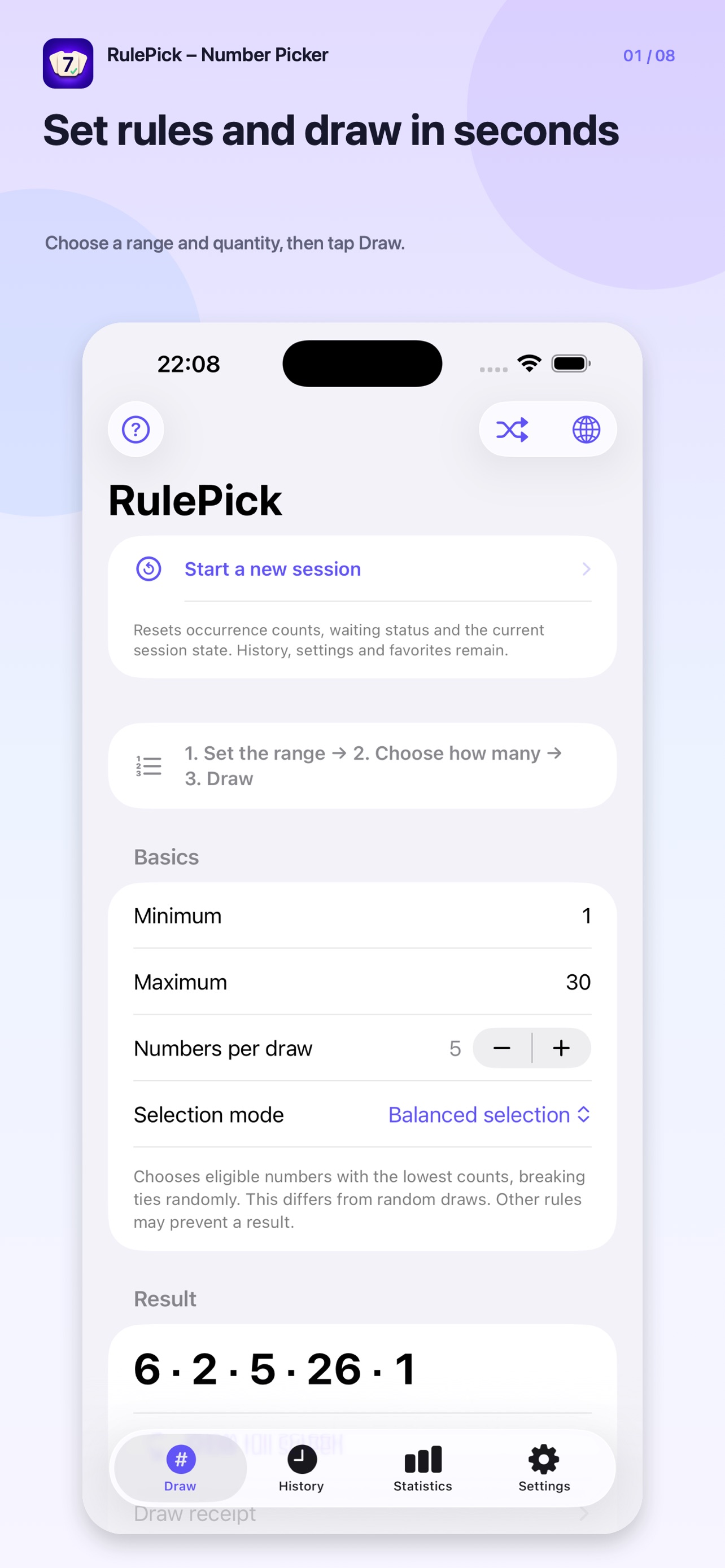 Screenshot 1 of RulePick - Number Picker