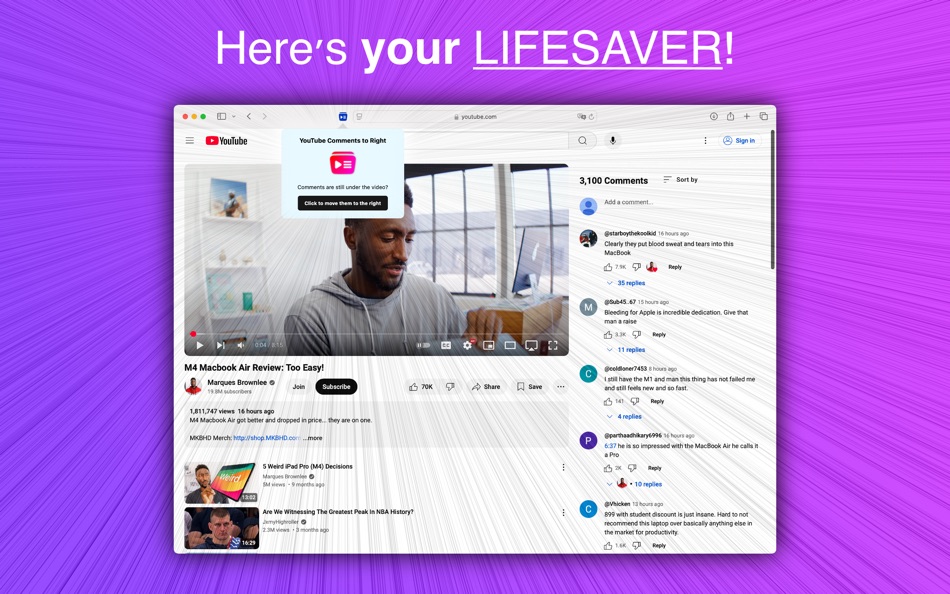 #3. Comments to Right for YouTube (macOS) 由: Toku Nakazono