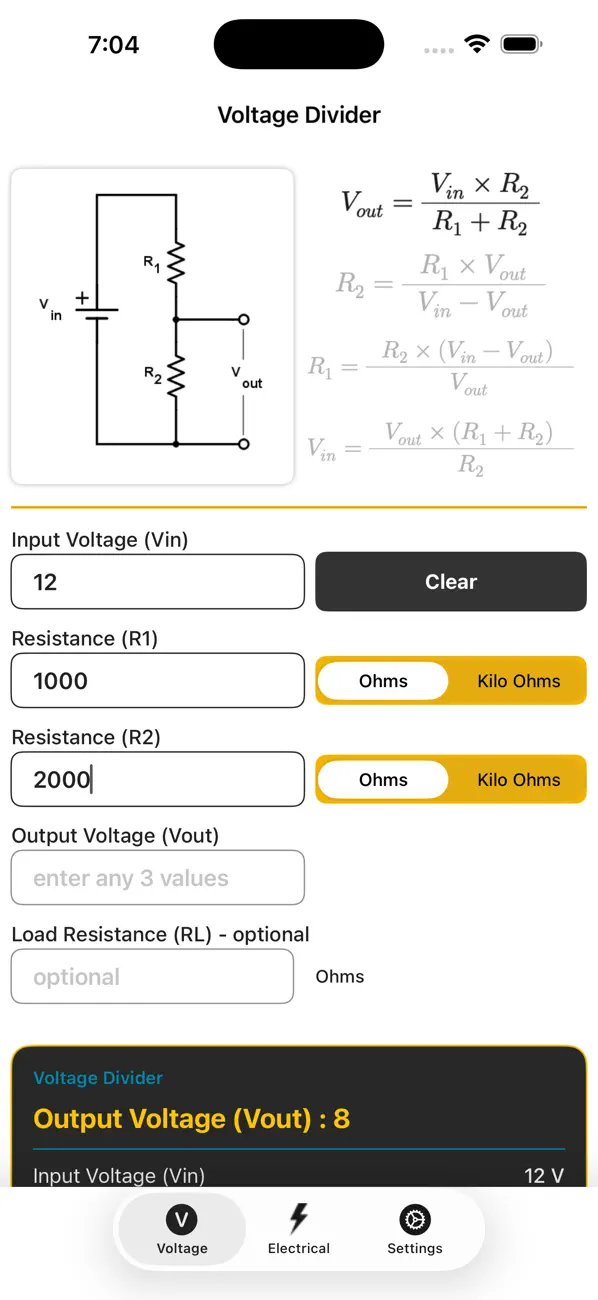 Voltage Divider Calculator screenshot