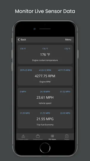Screenshot von OBD Fusion auf dem iPhone 9