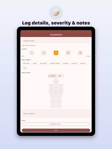 Symtom Log iPad screenshot