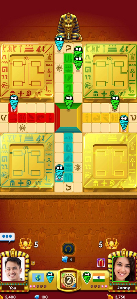 Ludo King - Players can enjoy a uniquely themed Egyptian board, complete with intricate hieroglyphs and distinctive mummy-style tokens for an immersive historical experience.