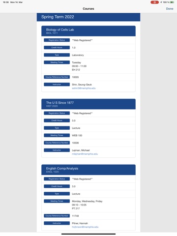 The University of Memphis iPad screenshot