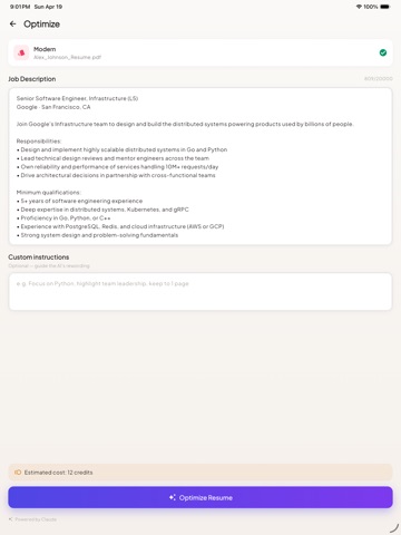 Resume AI Optimizer iPad screenshot