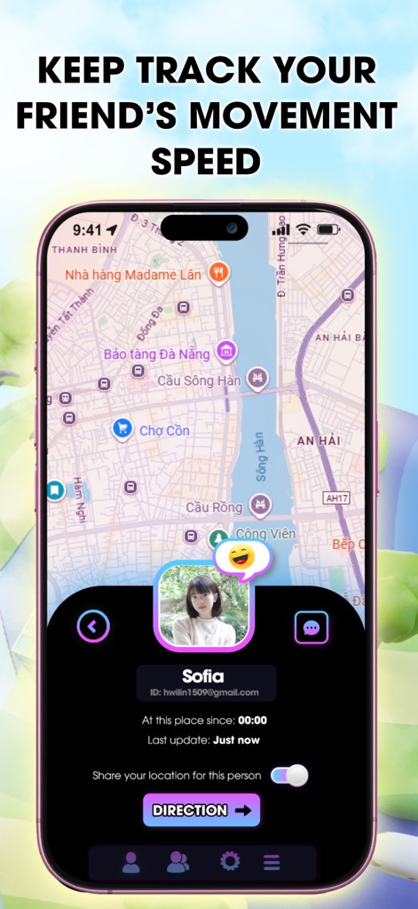 Zenly Share Location - Penlo - The app provides comprehensive friend profile details, showcasing their last update status and offering direct control over location sharing settings.