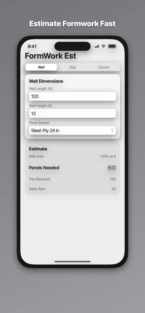 Screenshot #1 pour Concrete Formwork Estimator