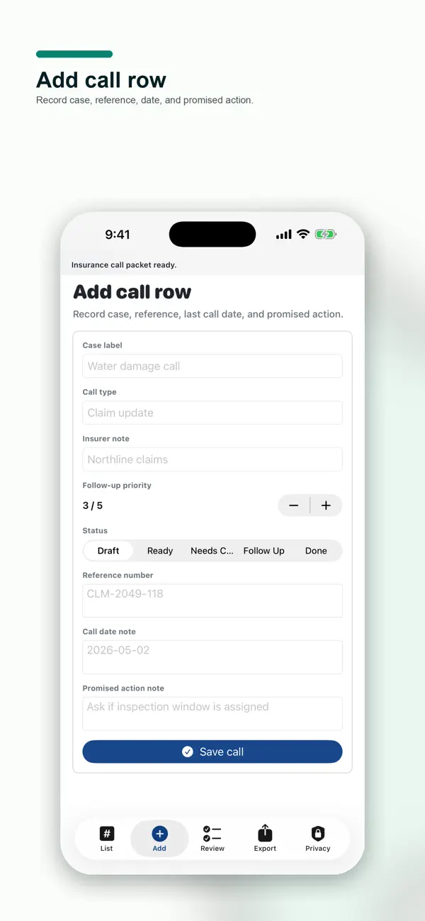 Screenshot #2 pour Insurance Call Reference Log