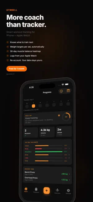 Gymbell - workout tracker screenshot 1