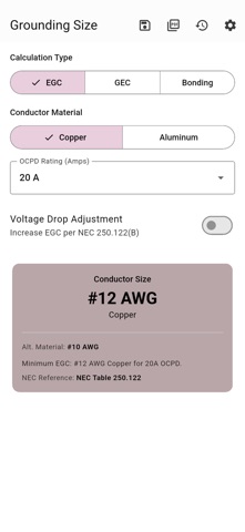 Grounding Size Calc NEC Screenshot 1 of 4