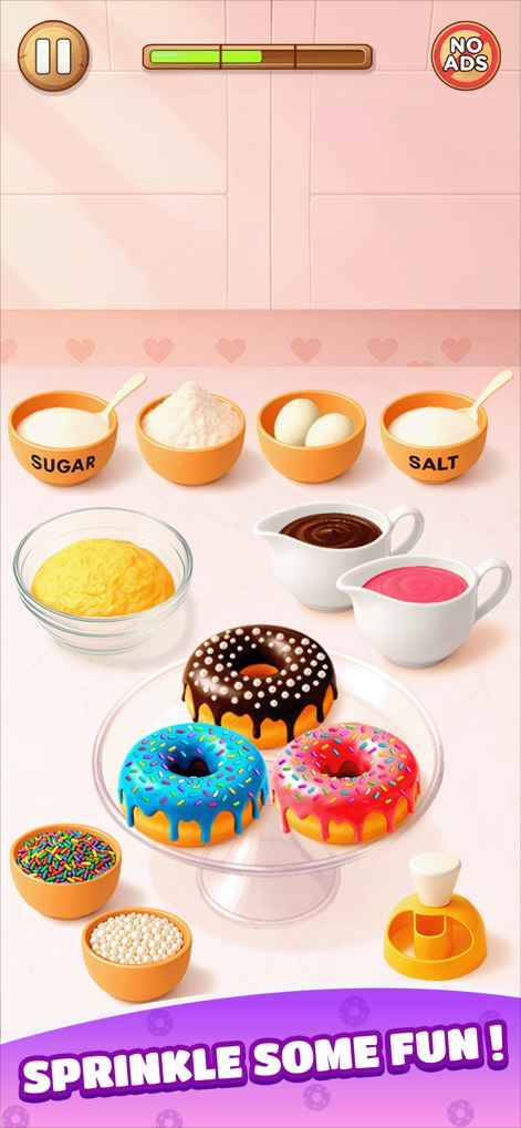 Cooking ASMR: Foodie Cook Game - Os usuários podem apreciar a arte da decoração de donuts, com guloseimas coloridas e coberturas de granulado e pérolas de açúcar.