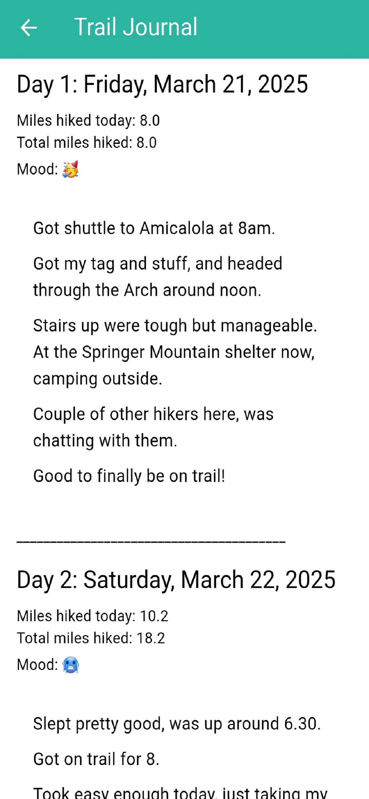 Saunter - Hiking Journal