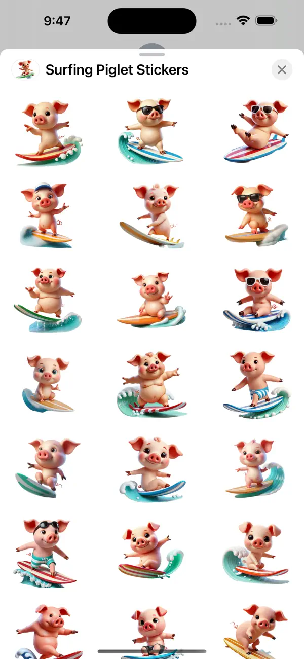 Screenshot #1 pour Surfing Piglet Stickers