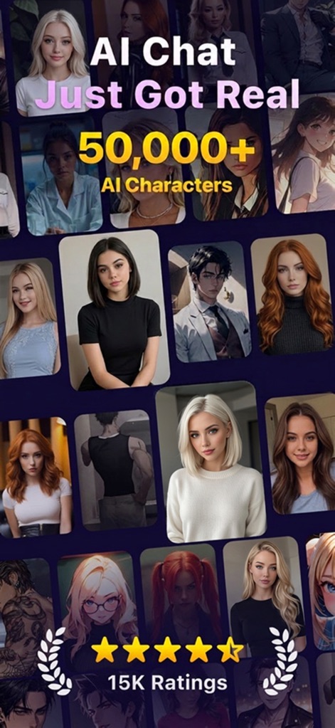 ChaChat:Chat with AI Character - Discover the app's expansive library of over 50,000 AI characters, showcasing a wide range of realistic and artistic visual styles.