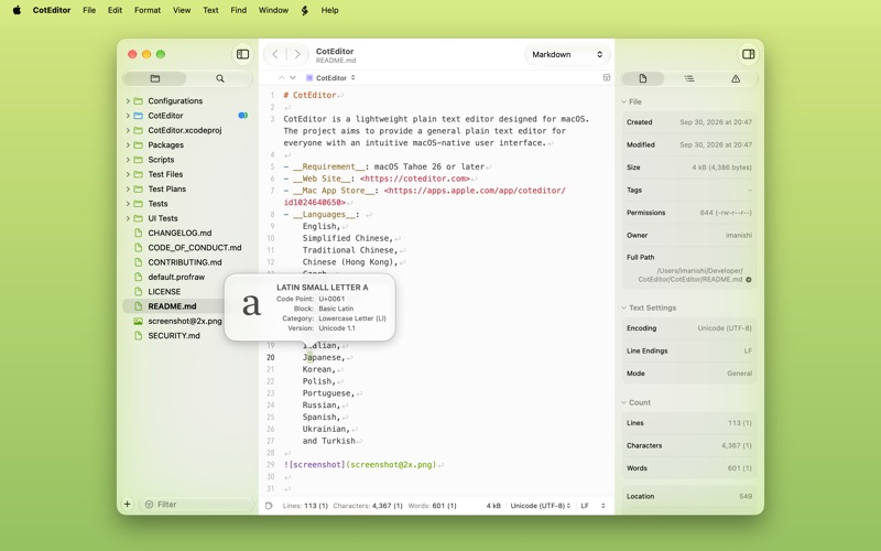 CotEditor screenshot 2