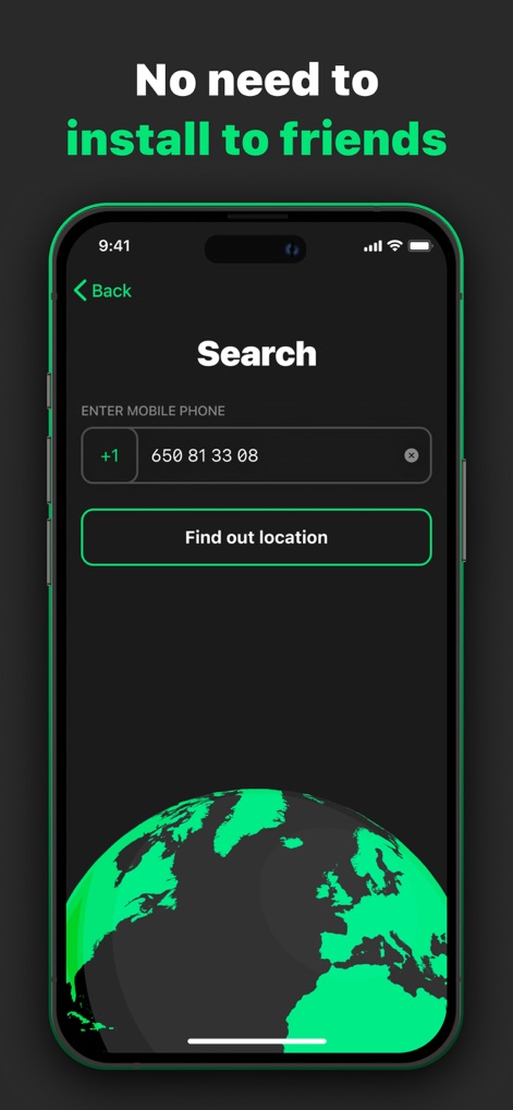 Find Us: Phone Number Tracker - 사용자는 전화번호 입력 필드에 친구의 연락처를 입력하여, 이 앱이 설치되지 않은 친구의 위치도 즉시 확인할 수 있습니다.