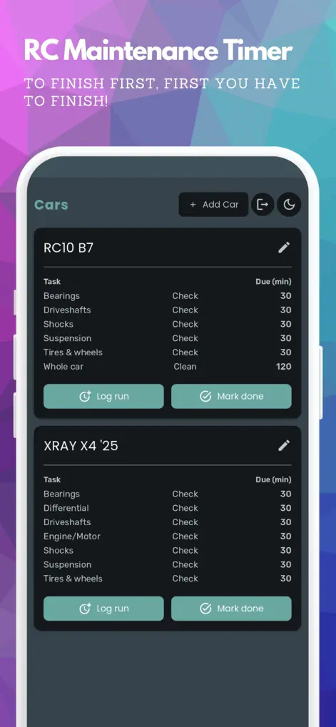 RC Maintenance Timer - Sports App | MWM