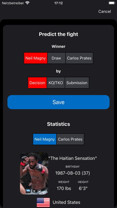 MMA Prediction Game Screenshot