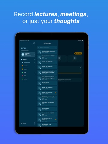 Transcribe Audio to Text VOXI iPad screenshot