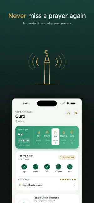 Qurb: Prayer Times & Adhan screenshot 1