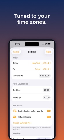 Sunwise – Jet Lag Planner iPhone screenshot