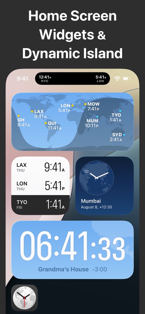 World Clock Time Zone Widgets - Integra perfettamente i widget nella schermata Home, con opzioni come la mappa interattiva dei fusi orari e l'elegante orologio digitale che mostra i secondi, per una panoramica immediata.