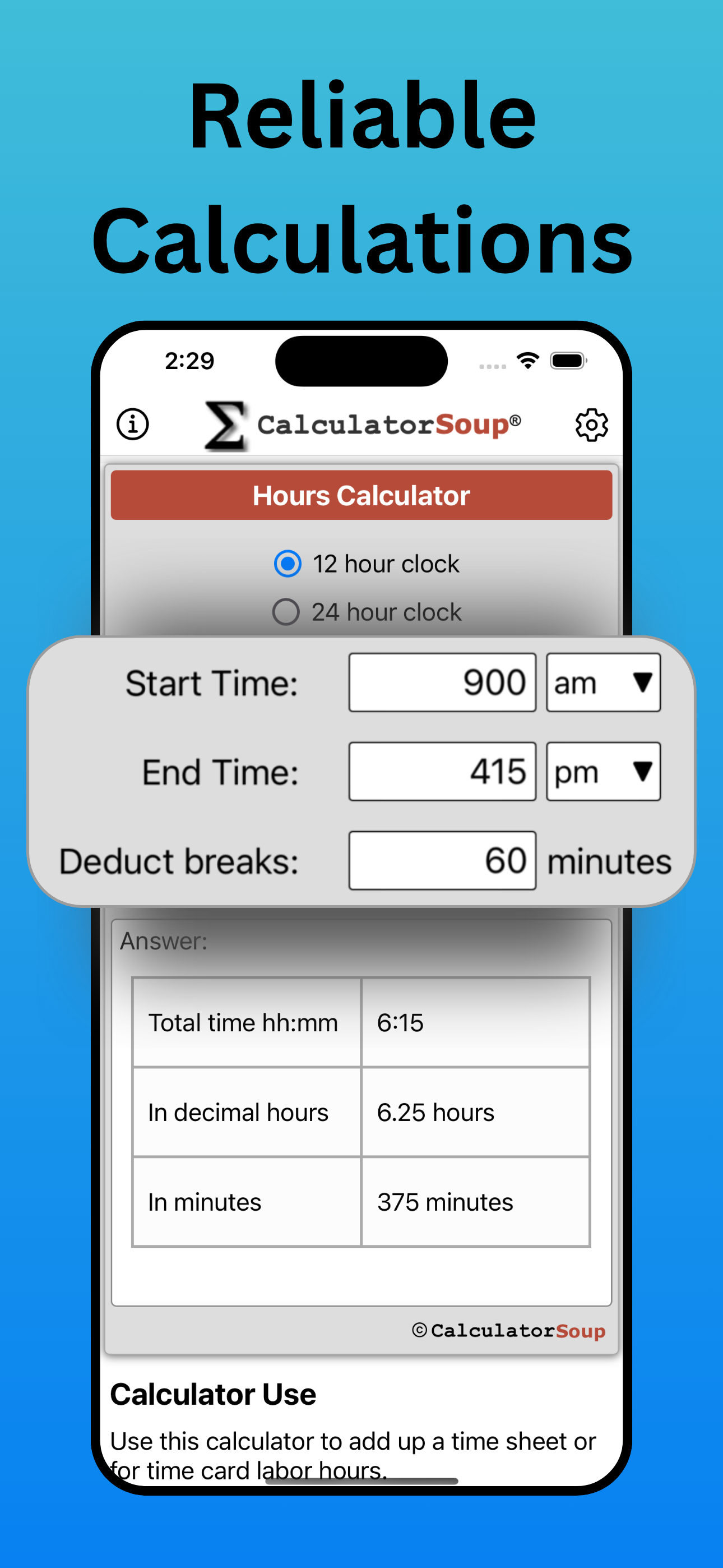 Hours Calculator: Time Tracker