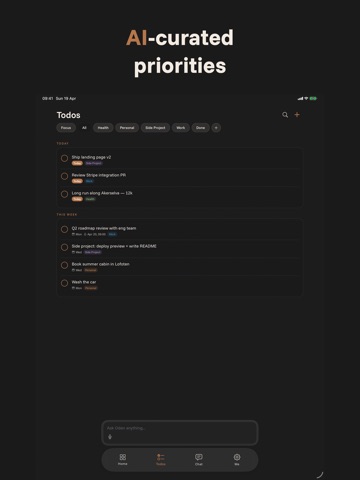 Oden — AI Todo Assistant iPad screenshot