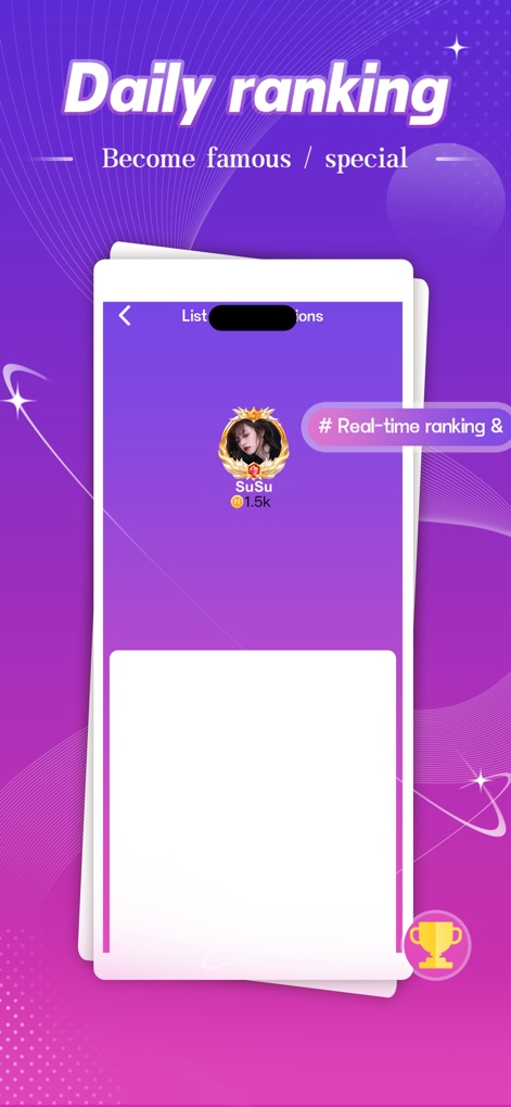 Soulfree - Les utilisateurs peuvent gravir les "Real-time ranking" et découvrir les membres les plus actifs, grâce à un système de récompenses et de classement visible.