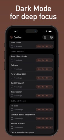 DueOver: Reminders Cleanup iPhone screenshot