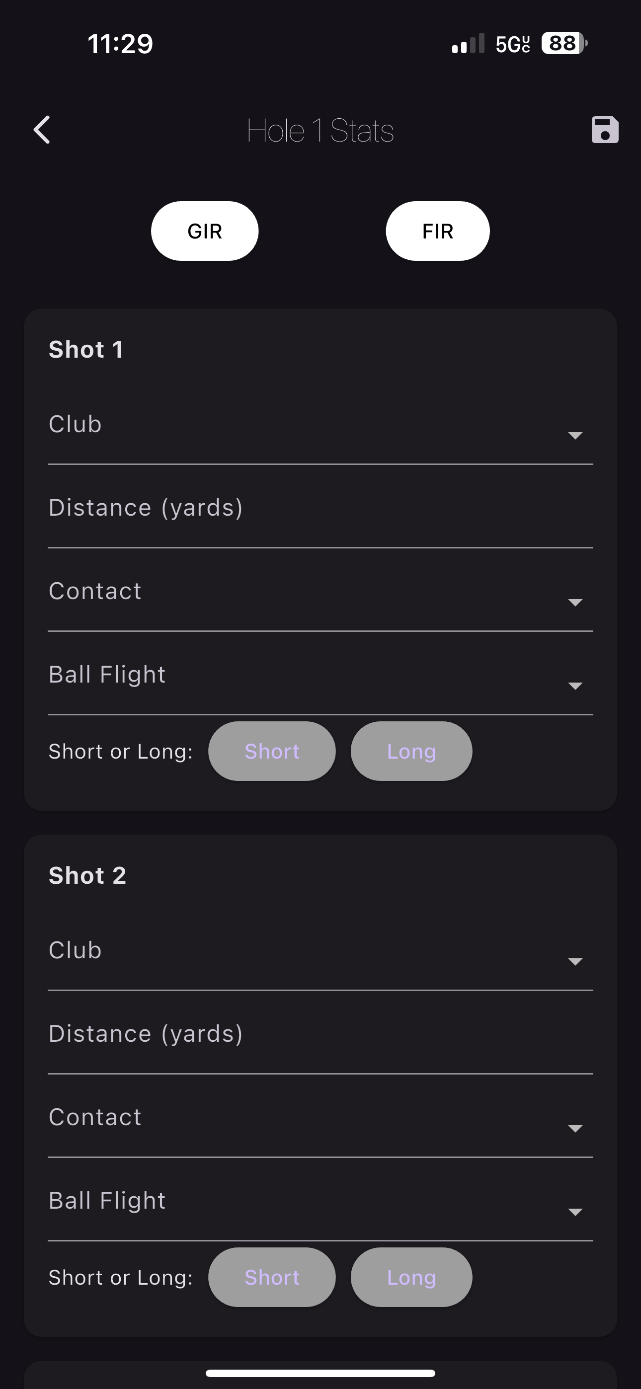 Intensive Golf Stats