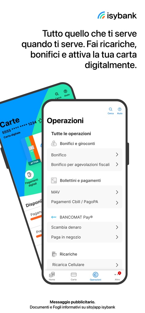 isybank - This screen presents a comprehensive suite of transaction options, allowing users to easily access features like bank transfers and integrated BANCOMAT Pay® services.