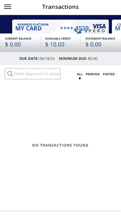 Spero Financial Credit Card Screenshot