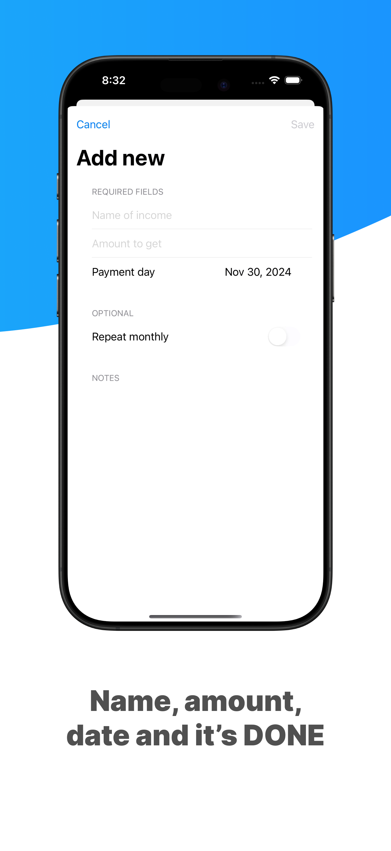 MoneyView: expenses & incomes
