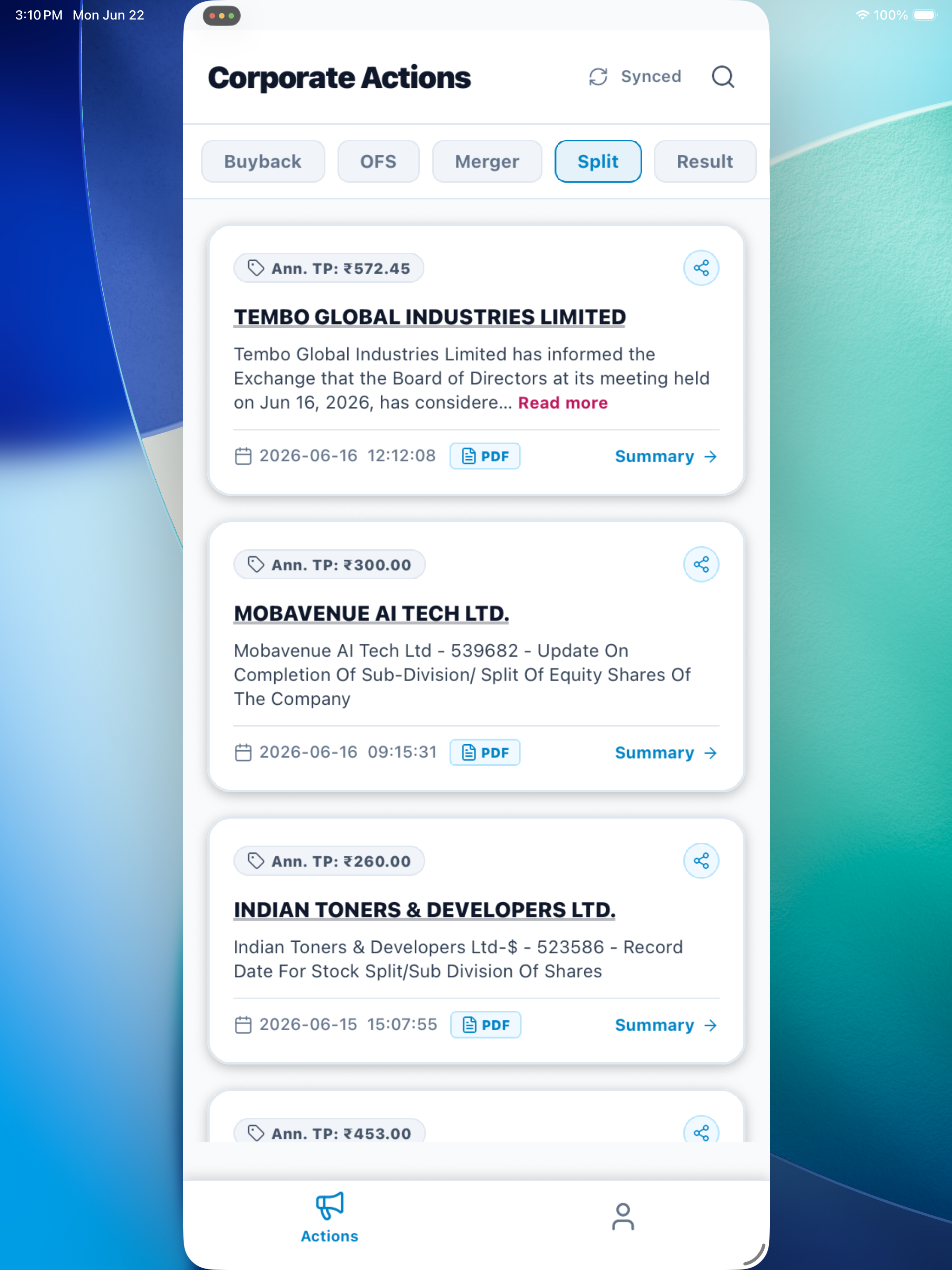 Corporate Actions screenshot 16