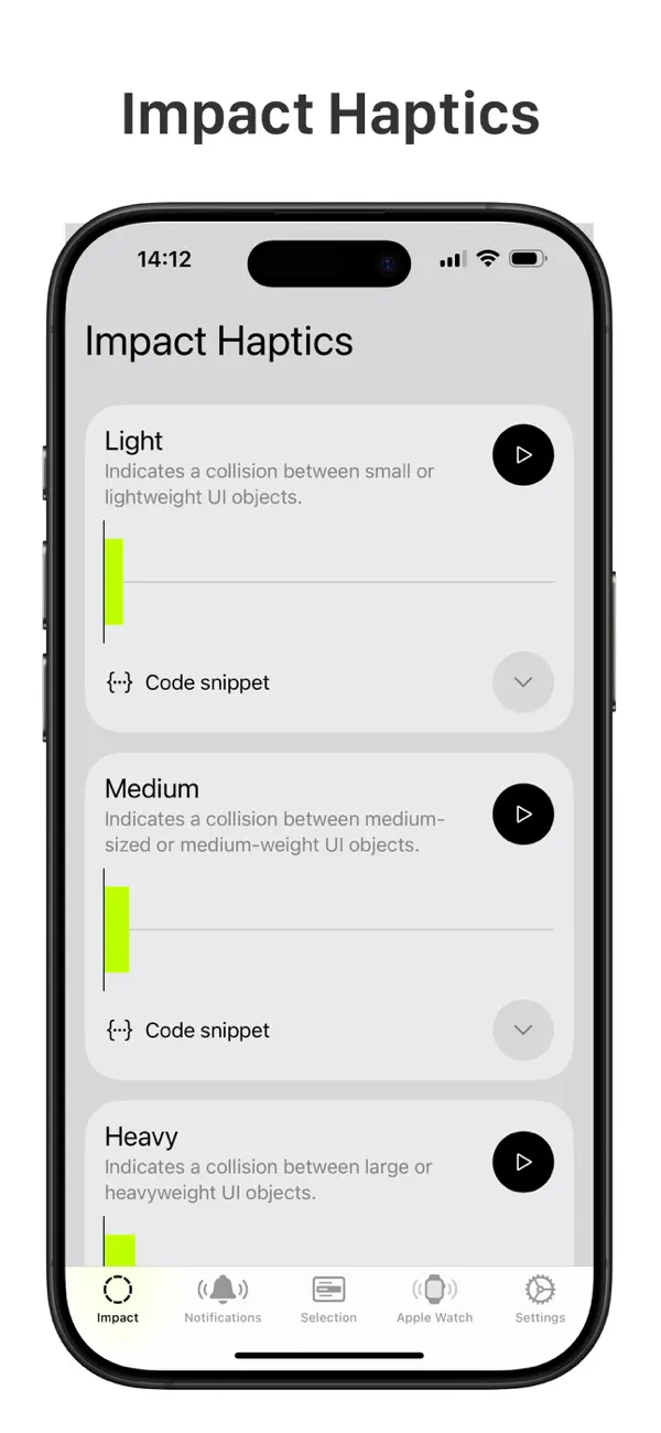 #1. Haptics - Test Device Feedback (iOS) Podle: Ivan Obodianskyi