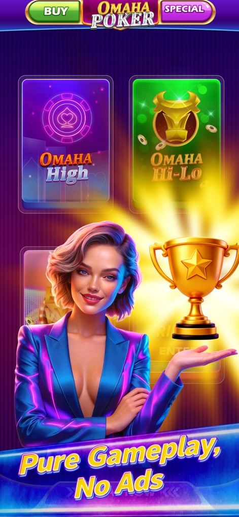 Omaha Poker™- Unlimited Play - 이 앱은 '오마하 하이'와 '오마하 하이-로우'와 같은 다양한 포커 모드를 제공하며, 사용자는 광고 없는 순수한 게임 플레이를 즐길 수 있습니다.