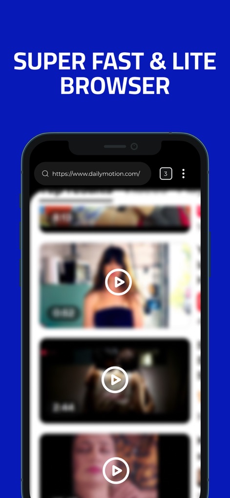 X Browser PRO - Private & Safe - L'application garantit des performances élevées avec une lecture vidéo fluide de Dailymotion et un compteur d'onglets visible qui facilite la gestion de plusieurs pages.