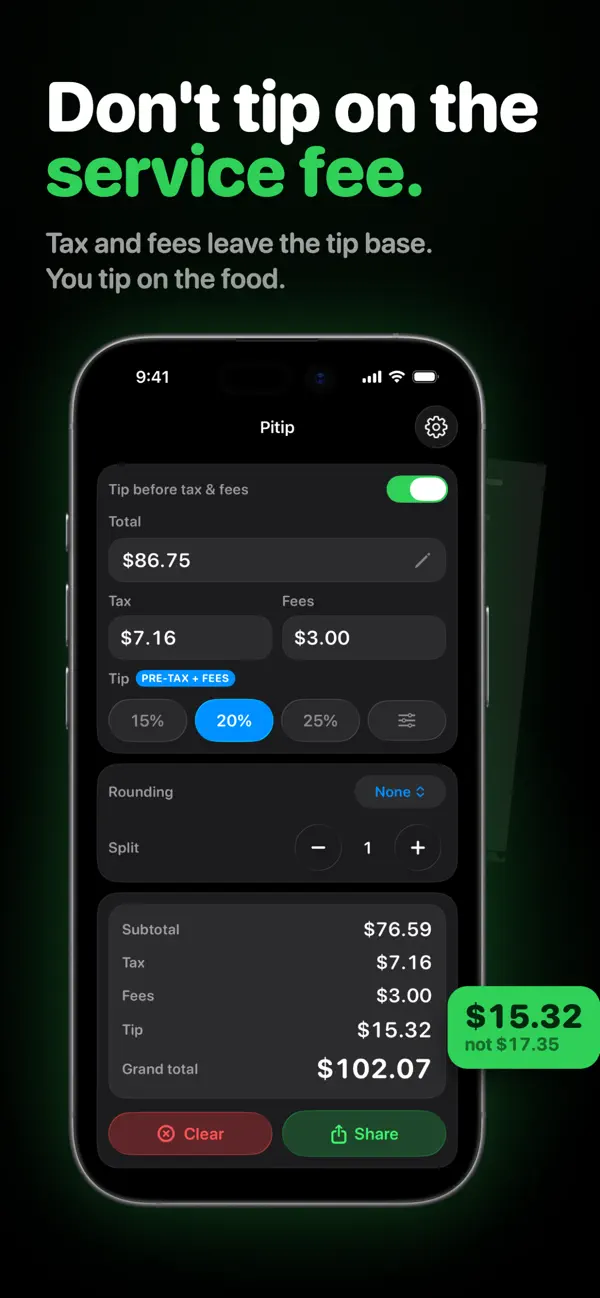Screenshot #1 pour Pitip: Tip Calculator
