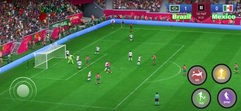 Dream Soccer League 2026 - 試合中のフィールド全体を見渡せる視点では、チーム戦術を練るための全体像と、グラフィックの細部へのこだわりが確認できます。